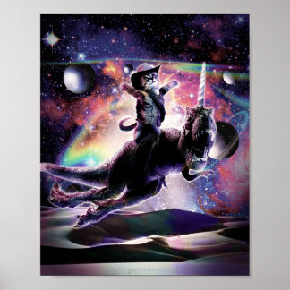 Galaxy Cat On Dinosaur Unicorn In Space ポスター