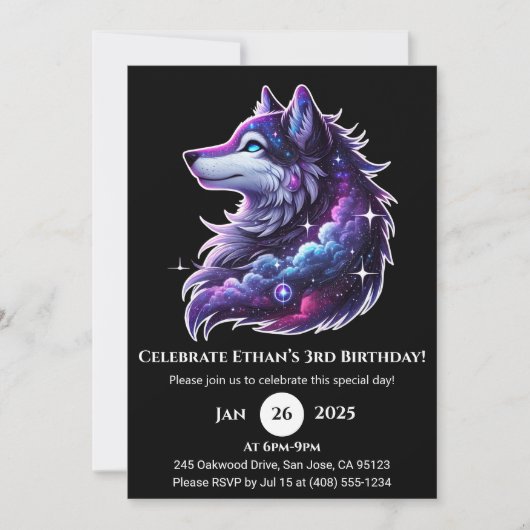 Galaxy Dream Wolf Birthday Invitation 招待状 (正面)