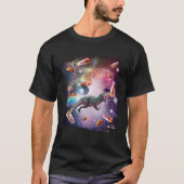 Galaxy Flamingo Riding Dinosaur In Space  Rainbow Tシャツ (正面)