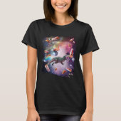 Galaxy Flamingo Riding Dinosaur In Space  Rainbow Tシャツ (正面)