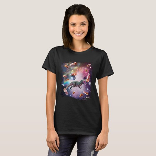 Galaxy Flamingo Riding Dinosaur In Space  Rainbow Tシャツ (正面フル)