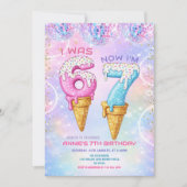 Galaxy Glitter Disco Ball 7 Birthday Ice Cream  招待状 (正面)