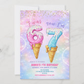 Galaxy Glitter I Was 6 Now 7 Birthday Ice Cream  招待状 (正面)
