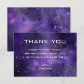 Galaxy Kids Birthday Party | Purple Space Cosmic サンキューカード (正面/裏面)