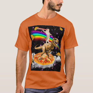 Galaxy Laser Eye Cat on Dinosaur on Pizza with Tac Tシャツ