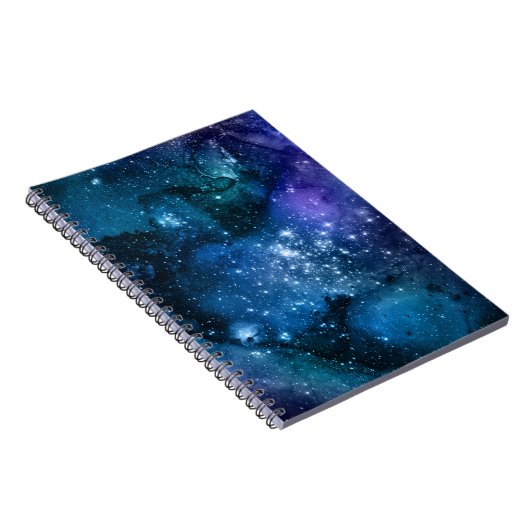 Galaxy Lovers Starry Space Blue Sky White Sparkles ノートブック (右側)