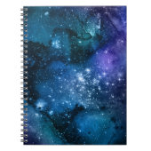 Galaxy Lovers Starry Space Blue Sky White Sparkles ノートブック (正面)
