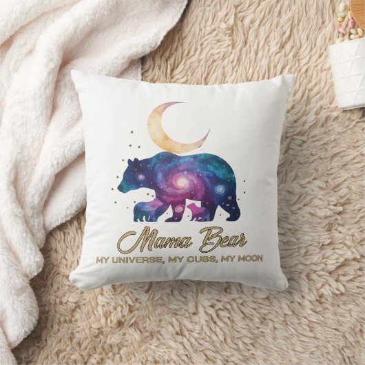 Galaxy Mama Bear & Cubs Moon Silhouette クッション (ブランケット)