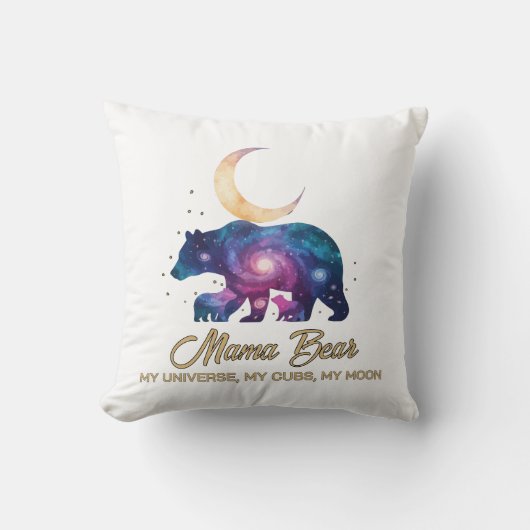 Galaxy Mama Bear & Cubs Moon Silhouette クッション (正面)