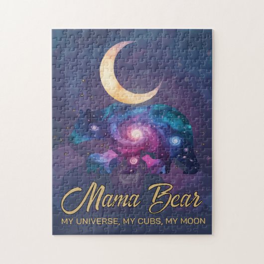 Galaxy Mama Bear & Cubs Moon Silhouette ジグソーパズル (縦)