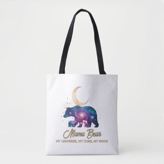 Galaxy Mama Bear & Cubs Moon Silhouette トートバッグ (正面)
