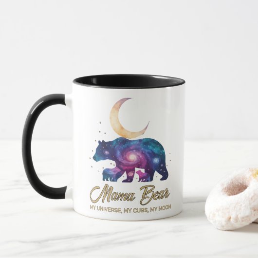 Galaxy Mama Bear & Cubs Moon Silhouette マグカップ (ドーナツ)