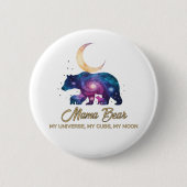 Galaxy Mama Bear & Cubs Moon Silhouette 缶バッジ (正面)