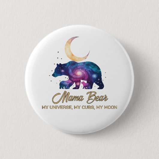 Galaxy Mama Bear & Cubs Moon Silhouette 缶バッジ (正面)
