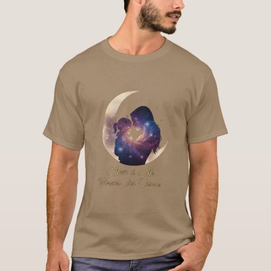 Galaxy Mama & Child Silhouette Moon Art Tシャツ (正面)