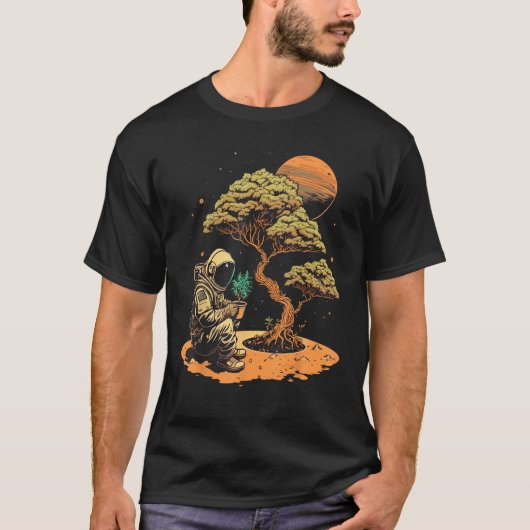 Galaxy Miniature tree gardening on Astronaut Bonsa Tシャツ (正面)