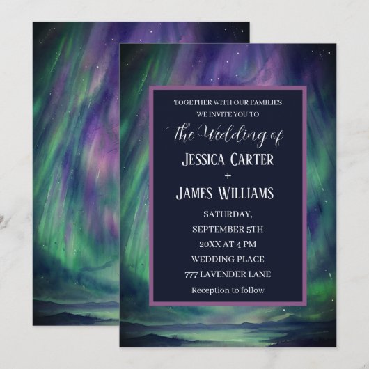 Galaxy Northern Lights Outer Celestial Stars 招待状 (正面/裏面)