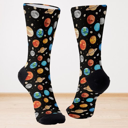 Galaxy Outer Space Planet Watercolor Illustration  ソックス