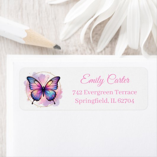 Galaxy Pastel Butterfly Splash Return Address ラベル (インサイチュ)