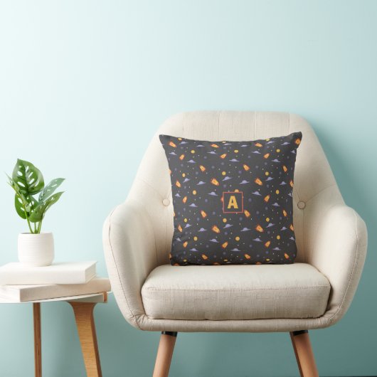 Galaxy pattern yellow gray name Throw Pillow クッション (椅子)
