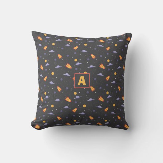 Galaxy pattern yellow gray name Throw Pillow クッション (正面)