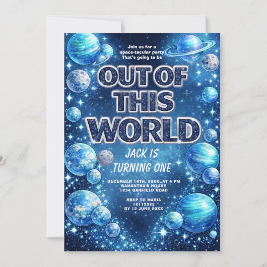 Galaxy Planet Kids Birthday Party Invite 招待状 (正面)