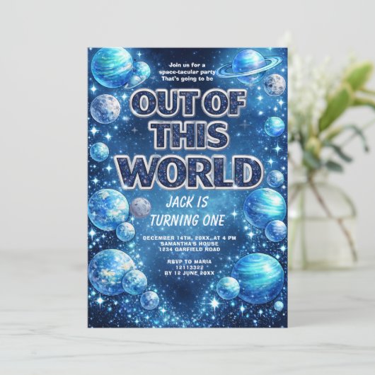 Galaxy Planet Kids Birthday Party Invite 招待状 (スタンド正面)