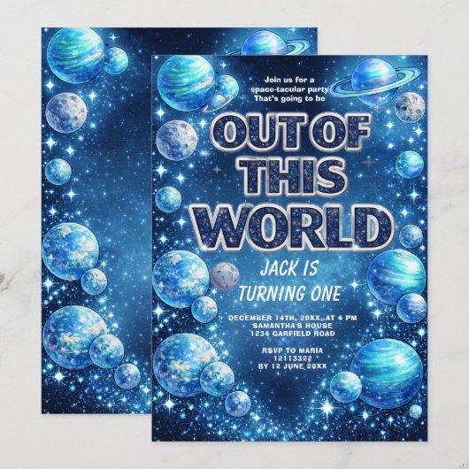 Galaxy Planet Kids Birthday Party Invite 招待状 (正面/裏面)