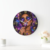 Galaxy Pop Art Cosmic Woman Portrait with lollipop ラージ壁時計 (ホーム)
