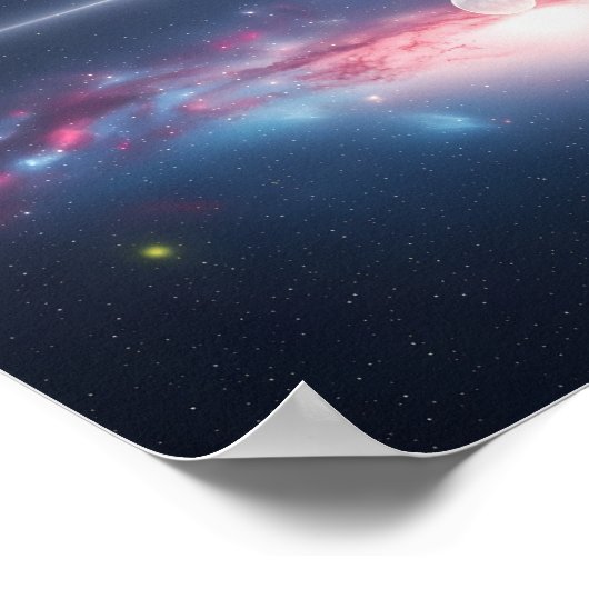 Galaxy Reflection Under Moonlit Cosmic Sky ポスター (角)