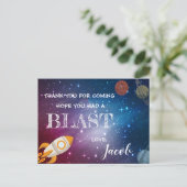 Galaxy Rocket Planets Themed Birthday Thank you  ポストカード (スタンド正面)