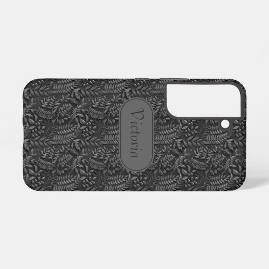 Galaxy S22 Black Leaf Pattern Faux Leather  Samsung Galaxyケース (裏面横)