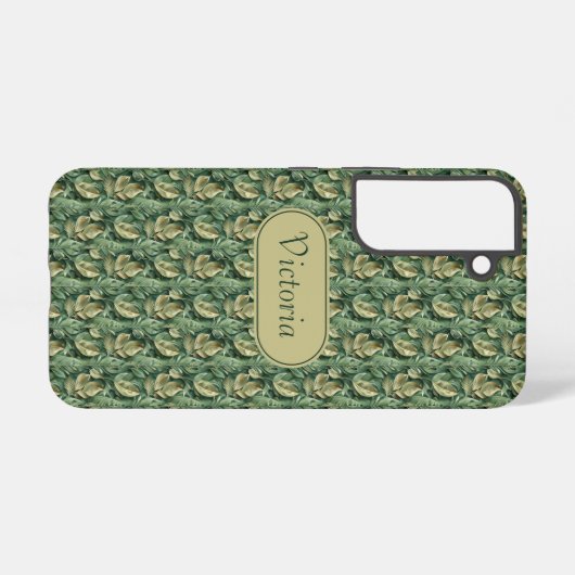 Galaxy S22 Green Leaves Pattern Faux Leather  Samsung Galaxyケース (裏面横)