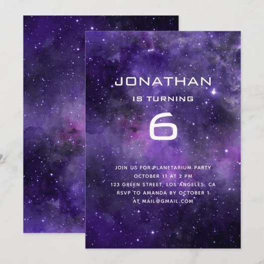 Galaxy Space Birthday | Planetarium Cosmic Party 招待状 (正面/裏面)