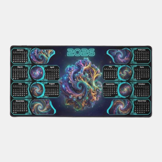 Galaxy Space Fractal Art Desk Pad - 2026 Calendar デスクマット (正面)