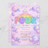 Galaxy Space Rainbow 4th Birthday Party 招待状 (正面/裏面)