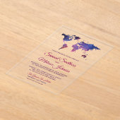 Galaxy Space World Map Wedding アクリル招待状 (レイダウン)