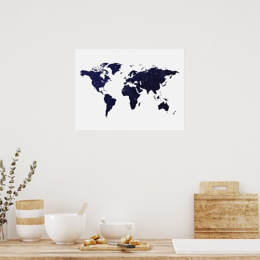 Galaxy Universe Stars World Map ポスター (キッチン)