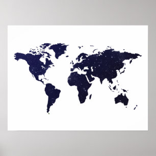 Galaxy Universe Stars World Map ポスター