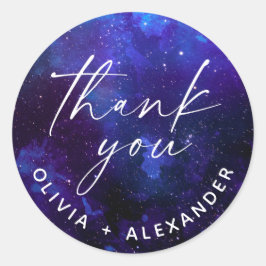 Galaxy Wedding Thank You | Cosmic Starry Night ラウンドシール