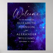 Galaxy Welcome Wedding Sign | Space Starry Night ポスター (正面)
