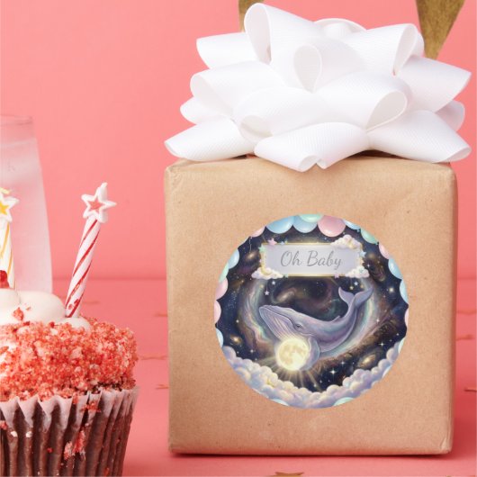 Galaxy Whale Oh Baby Cupcake Stickers ラウンドシール (パーティー)