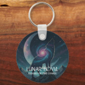Galaxy Wolf Silhouette with Mystical Nebula Moon キーホルダー (正面)