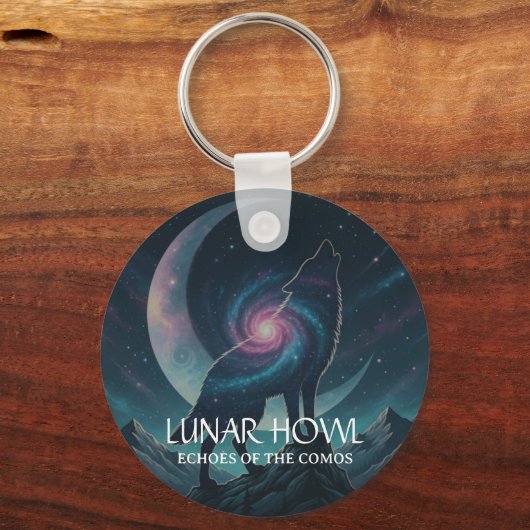 Galaxy Wolf Silhouette with Mystical Nebula Moon キーホルダー (正面)