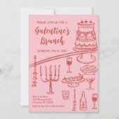 Galentine Brunch red & pink Party Invitation 招待状 (正面)