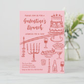 Galentine Brunch red & pink Party Invitation 招待状 (スタンド正面)