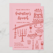 Galentine Brunch red & pink Party Invitation 招待状 (正面/裏面)