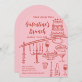 Galentine Brunch red & pink Party Invitation 招待状 (正面/裏面)