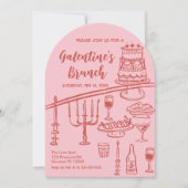 Galentine Brunch red & pink Party Invitation 招待状 (正面)