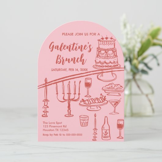 Galentine Brunch red & pink Party Invitation 招待状 (スタンド正面)